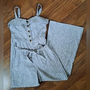 Juniors American Eagle Outfitters Grey and White Striped Junpsuit